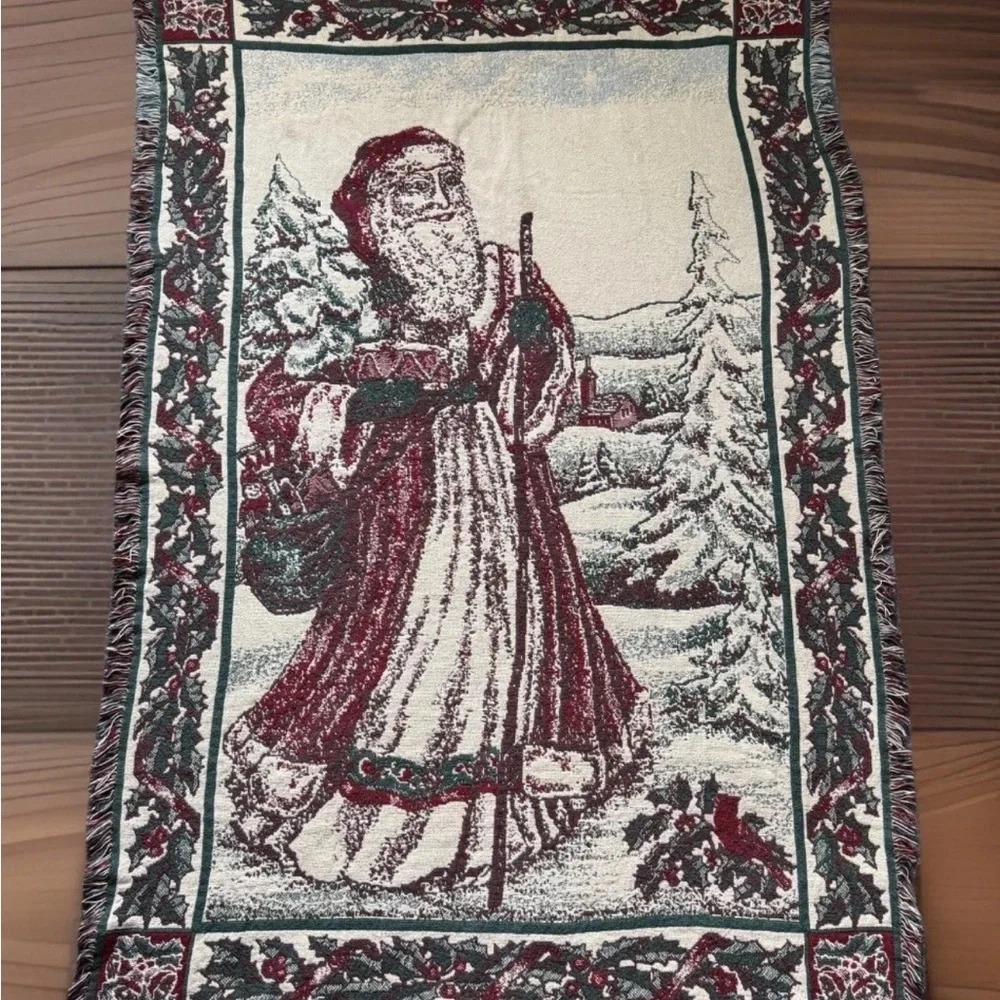 Santa Claus Tapestry FATHER CHRISTMAS Fringed 100% Cotton 67